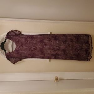 Caroline Wells Vintage 90s Y2K Medium, Plum mesh net floral dress.